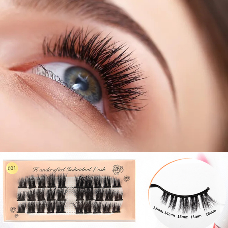 跨境新品现货朵毛分段嫁接睫毛厂家批发浓密款热熔3d半截假睫毛