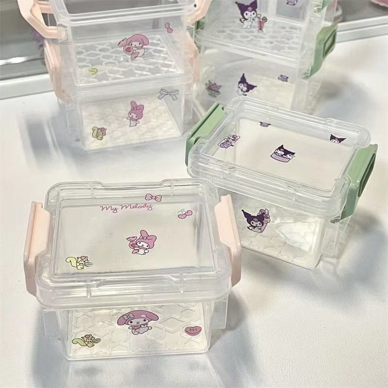 贴纸收纳册迷你透明三丽鸥莫兰迪收纳盒首饰盒密封盖文具手账箱子