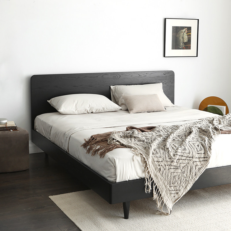 北欧表情床进口橡木全实木原木双人主卧现代简约复古婚床厂家直销