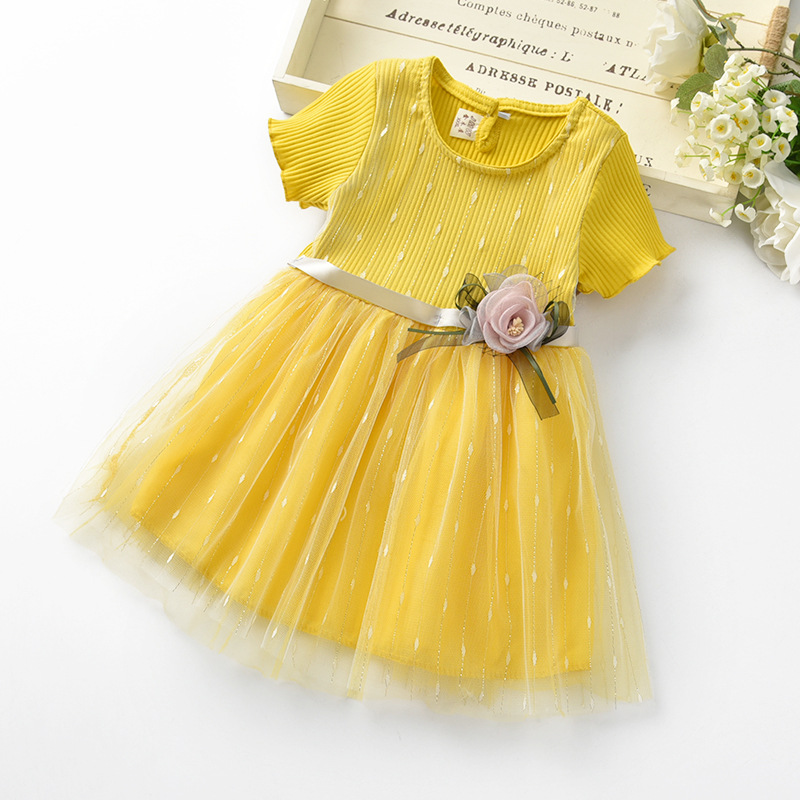 Summer Girls' New Children's Dress Short Sleeve Korean Mesh Princess Dress Baby Girls' Foreign Children's Clothing Skirt