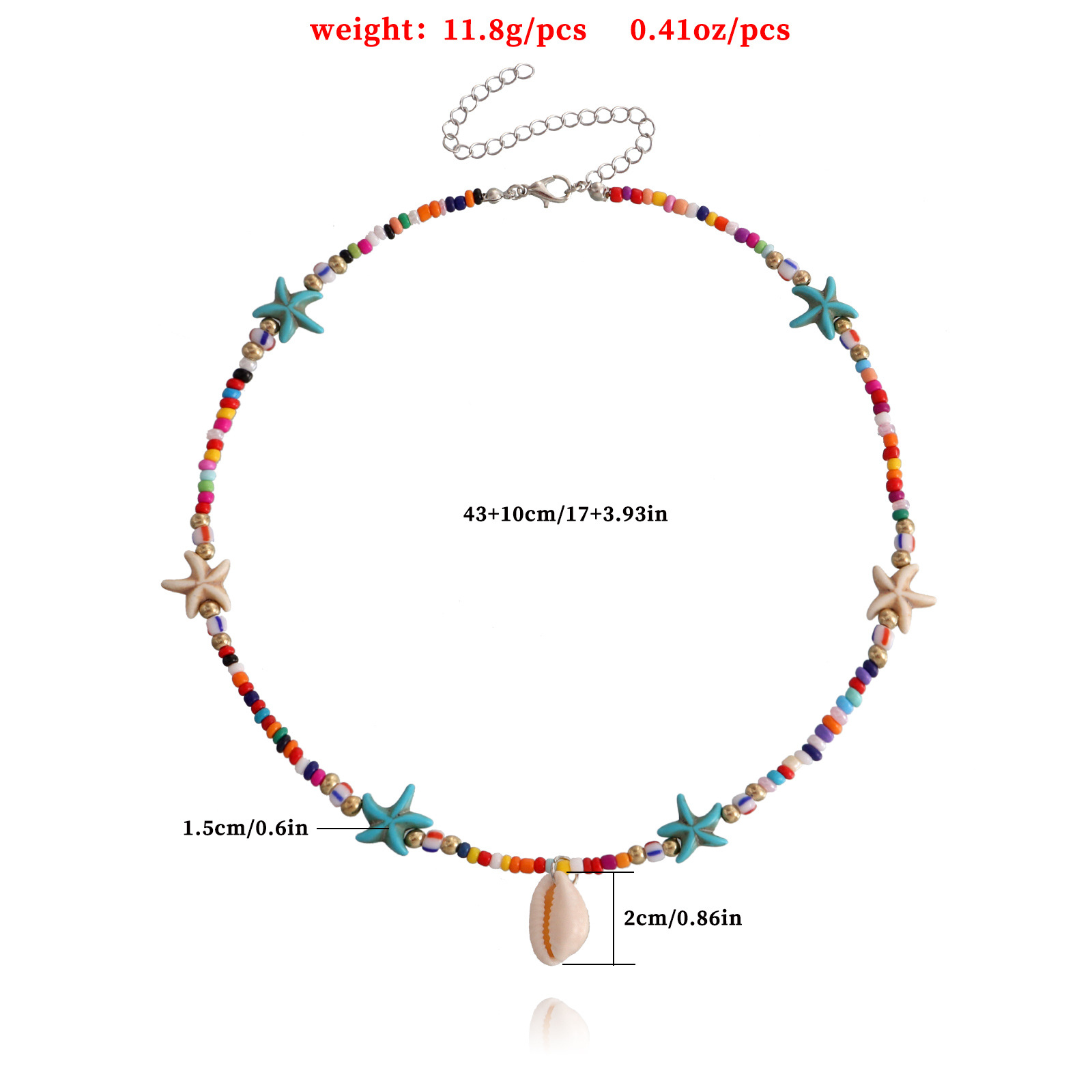 Europe and America Cross Border Ornament Bohemian Color Bead Starfish Shell Pendant Necklace for Women Ocean Style Female Necklace