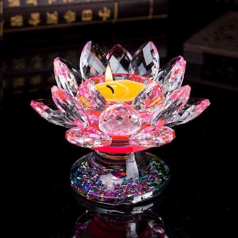 Factory Direct Sales Colorful Buddha Lamp Crystal Lotus Candle Home Support Crystal Lotus Candlestick Ornaments