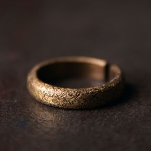 曲尾花肌理复古铜创意戒指男原创简约个性饰品情侣一对细款指环女