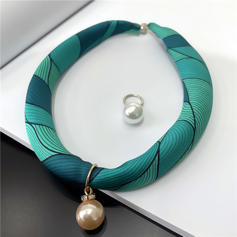 Spring and Autumn Thin Artificial Silk Scarf Pearl Pendant Set with Box Multifunctional Silk Scarf Female Mother Gift