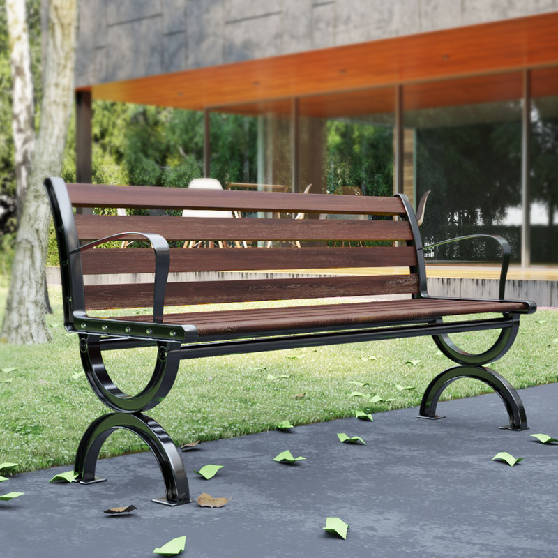 户外铁艺公园椅园林长椅室外防腐木长凳休闲座椅长条椅子靠背实木