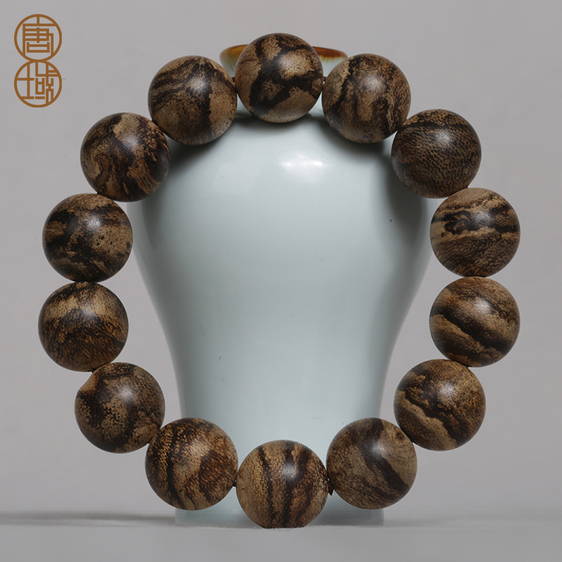 印尼马泥涝沉香手串单圈男女花密纹油线老料沁奶香16mm