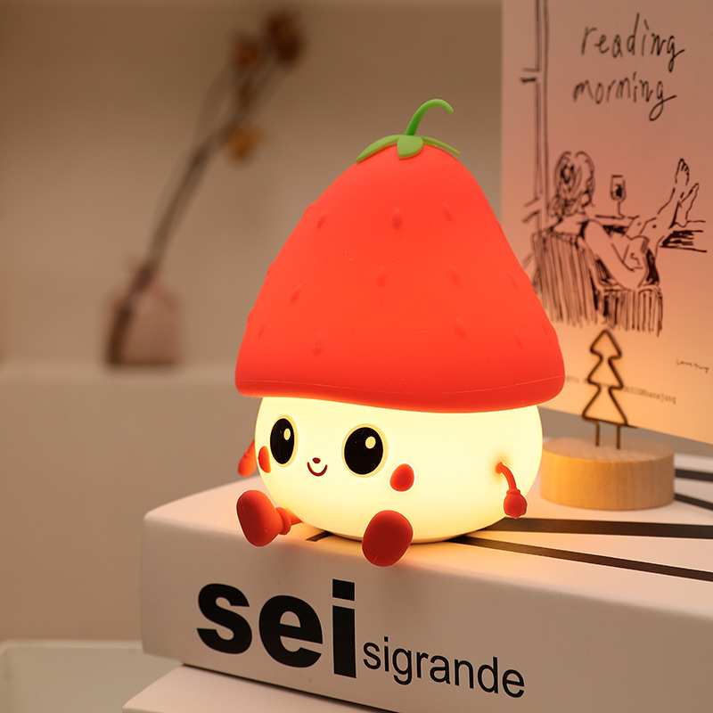 New Berry Trouble Fun Silicone Night Lamp Intelligent Voice Children's Bedside Lamp One Shot Bright Strawberry Head Small Light