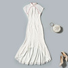 2021 new pattern Sleeveless Improved edition Dress Tencel Wave printing fish tail Lace Cheongsam skirt 2021 new pattern Sleeveless Improved edition Dress Tencel Wave printing fish tail Lace Cheongsam skirt