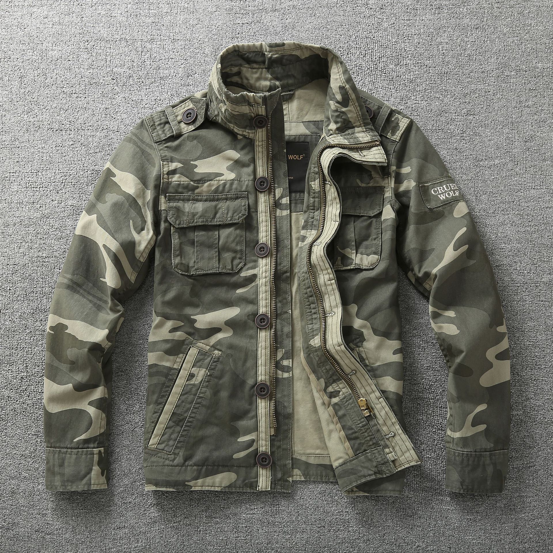 Men's Autumn and Winter New Pure Cotton Casual Camouflage Workwear Jacket Non-Hooded Jacket Military Uniform Middle-Aged Men's Jacket