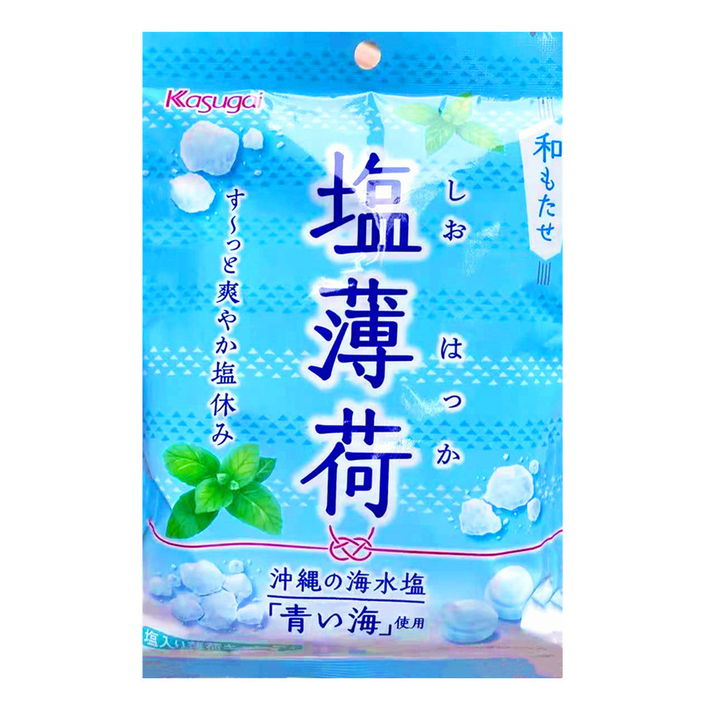 日本kasugai春日井冲绳海盐味薄荷糖清新口气清凉润喉糖袋装73g