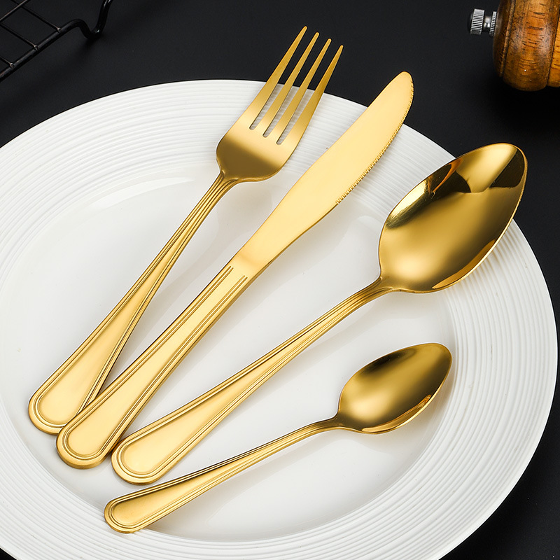 跨境410不锈钢餐具刀叉勺四件套创意1010单双线酒店家用西餐餐具