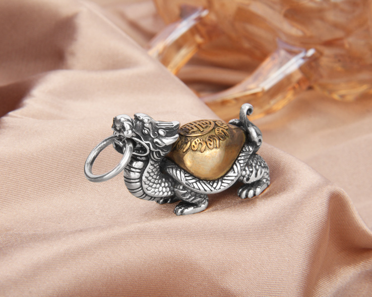 创一梵s925纯银神兽玄武龙龟福寿长命赑屃吊坠男女个性复古泰银重