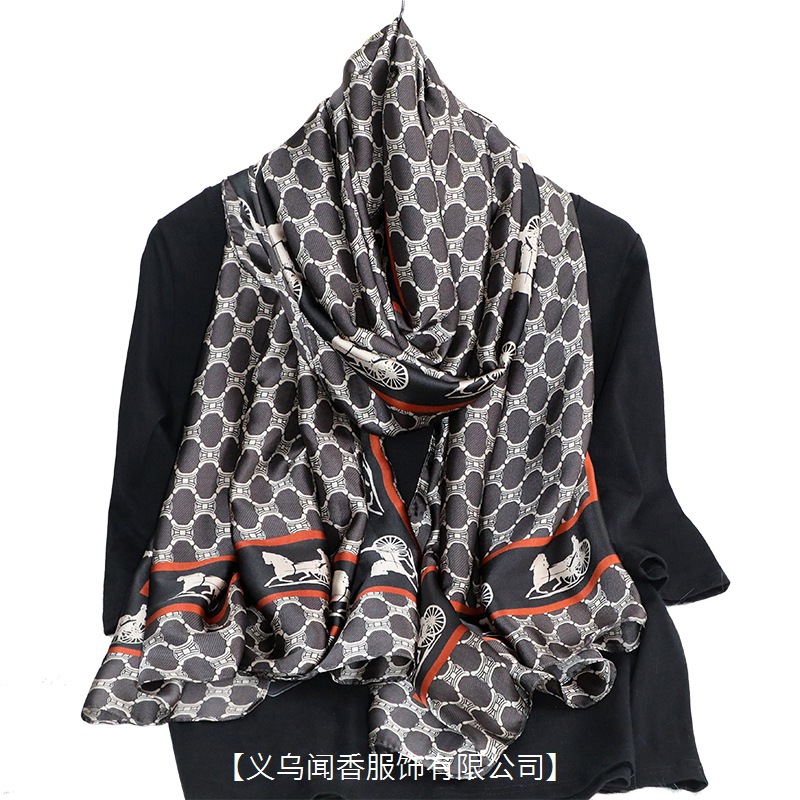2022 New Arrival Hot Sale Silk Scarf Women's Spring and Summer Sun Protection Shawl Scarf Dual-Use Letter All-Matching Outerwear Silk Scarf