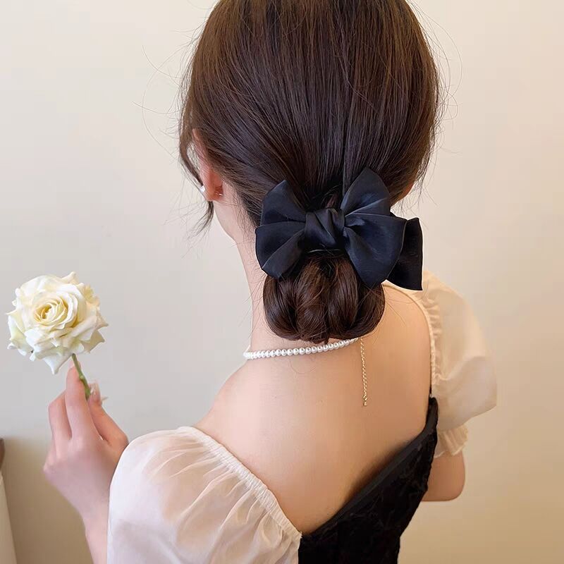 Elegant Satin Bow Hair Clip Bun Grab Gap Former Red Elegant Hair Clip Female Height Ponytail Clip Updo Hair Accessories