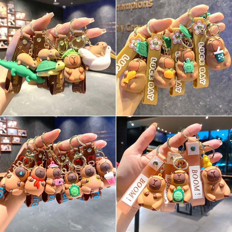 新款卡皮巴拉钥匙扣挂件书包包水豚挂饰卡皮巴拉汽车钥匙链公仔