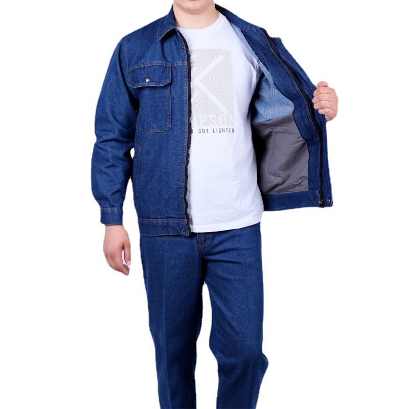 Work Clothes Suit Men's Electric Welding Denim Thickened Anti-Scald and Wear-Resistant Construction Site Auto Repair Labor Protection Cross-Border One Piece Dropshipping