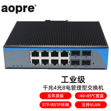 aopre(欧柏互联)工业级二层管理型千兆4光8电POE环网汇聚支持VLAN