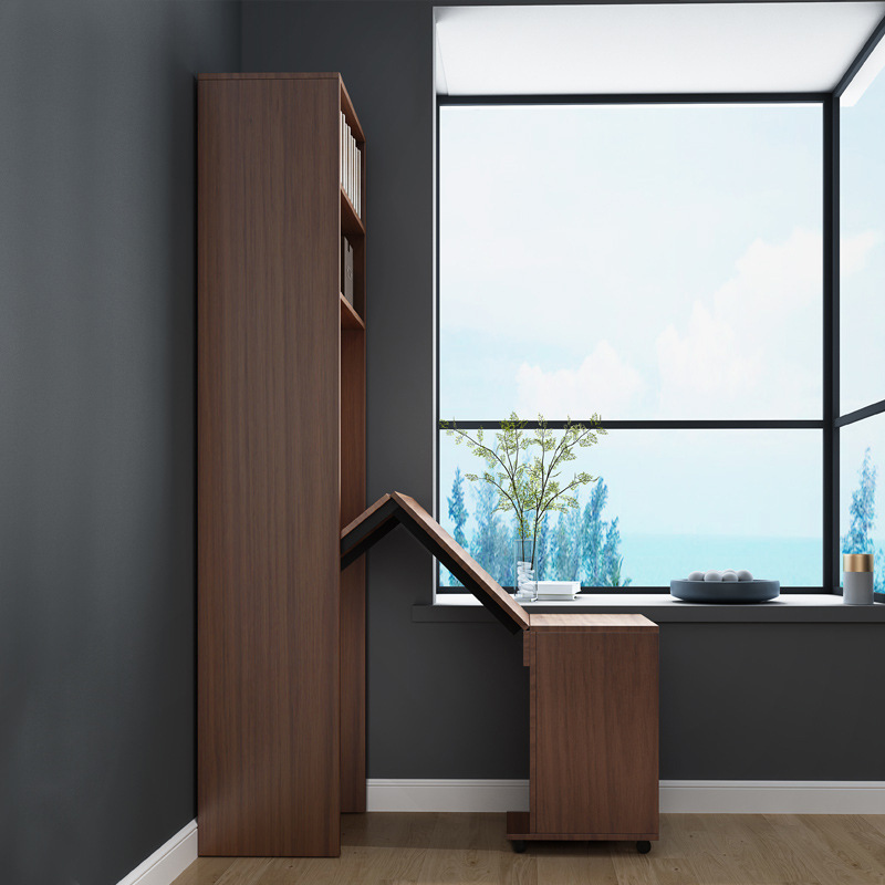 转角伸缩折叠书桌书柜一体组合玻璃门2门3门书柜隐形折叠午休床柜