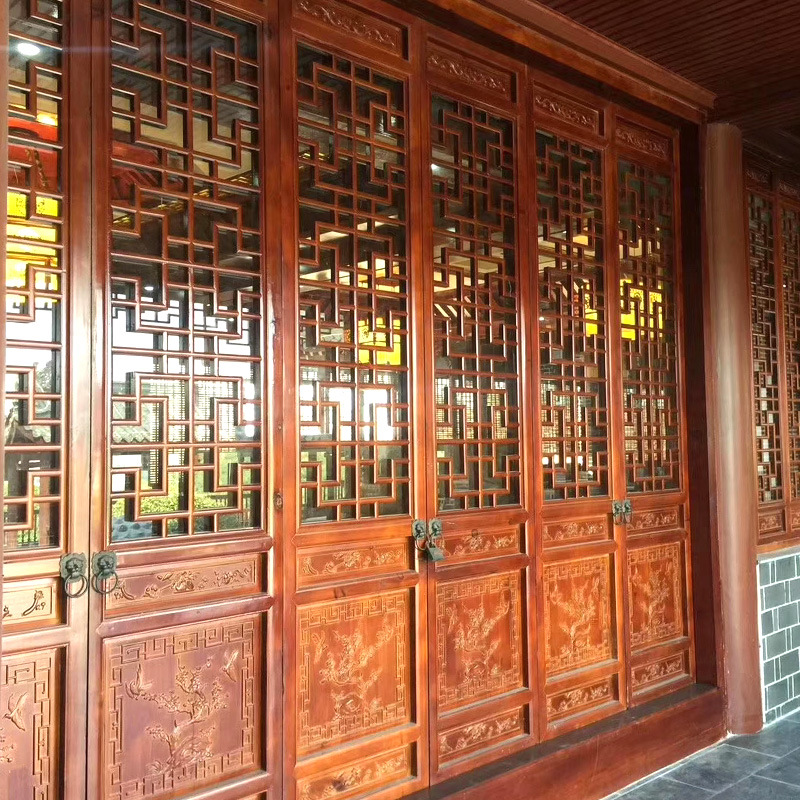 东阳木雕古风木门窗实木花格格栅仿古隔断镂空雕花万字格中式装饰