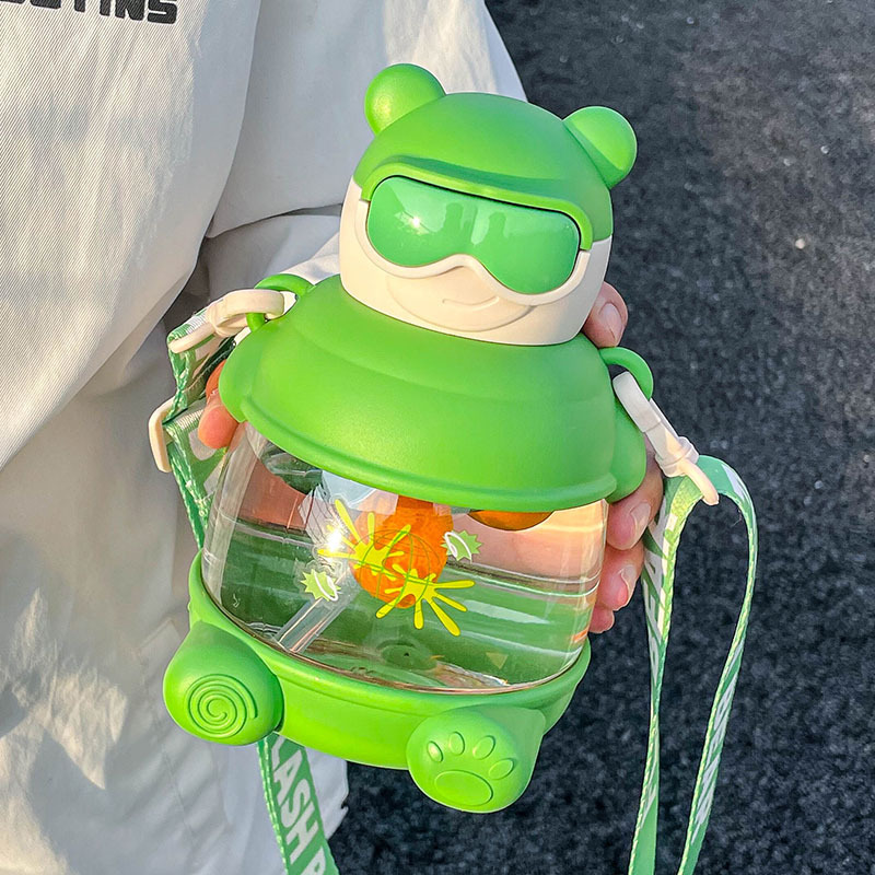 Tiktok Same Style Cool Glasses Bear Big Belly Cup Summer Trendy Personality Boys and Girls Plastic Crossbody Large Capacity Kettle