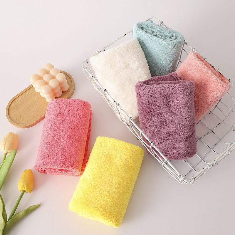 珊瑚绒毛巾浴巾洗脸婴儿纯色手帕柔软吸水不掉毛儿童面巾吸水毛巾