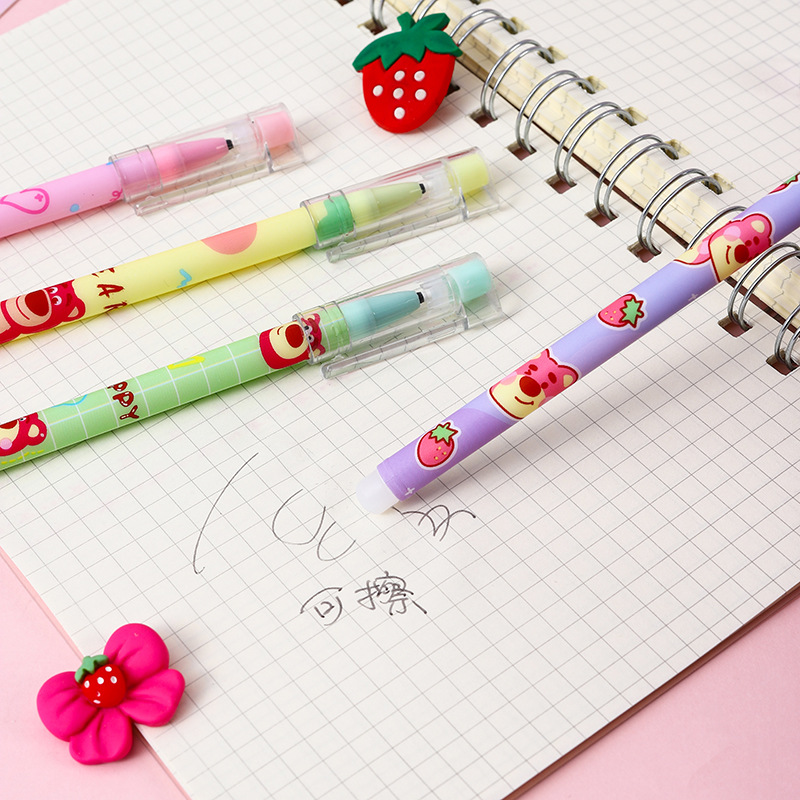 Cute Strawberry Bear Erasable Gel Pen Ins Good-looking Hot Erasable Pen Primary School Cartoon Gift Pen Stationery