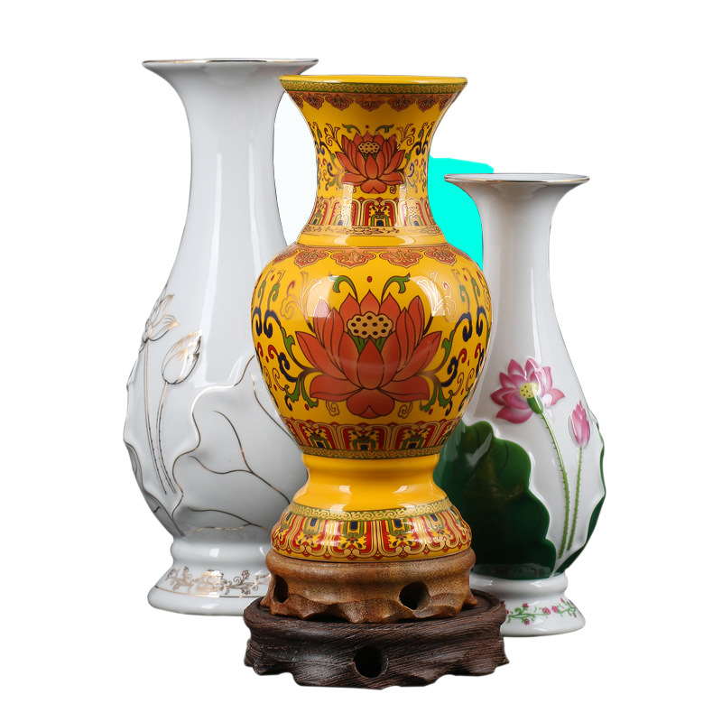 jsh莲花瓶供佛摆件佛前供花瓶供佛花瓶陶瓷供瓶佛堂观音净水瓶