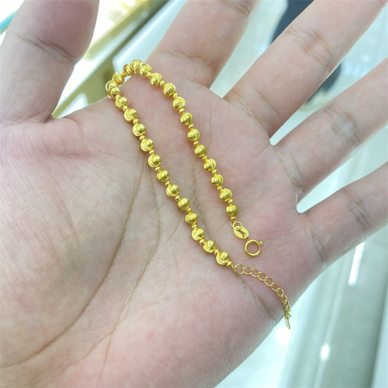 18k金猫眼手链女au750转运珠4mm小金珠手链18k金七夕节送女友礼物