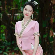 新款西双版纳傣族民族服装女贴花传统傣族日常上衣装表演服超仙