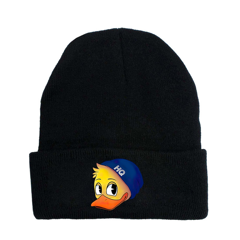 跨境2021秋冬新款腈纶印花针织帽网红博主quackity帽子图案定制