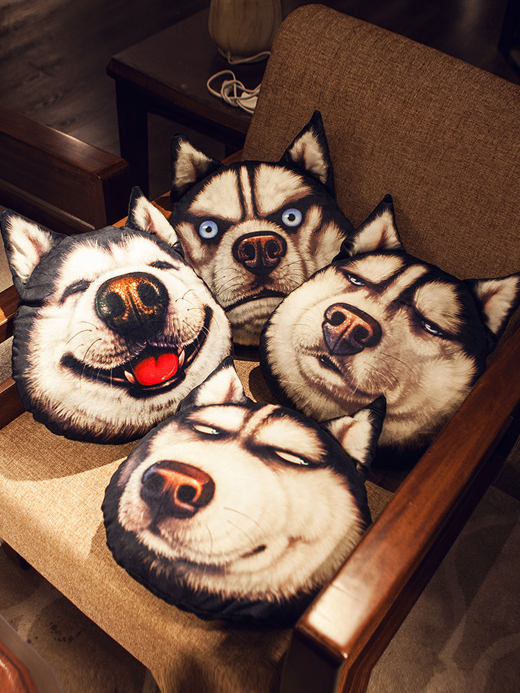0成交6件相似可爱猫狗系列卡通猫头狗头抱枕棉麻靠垫可拆洗064.