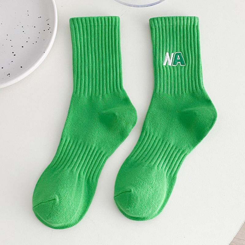 Spring and Summer Letters Na Green Series Long Socks Ins Trendy Korean Internet Celebrity Black and White Cotton Socks with Shark Pants Tube Socks Women's Socks