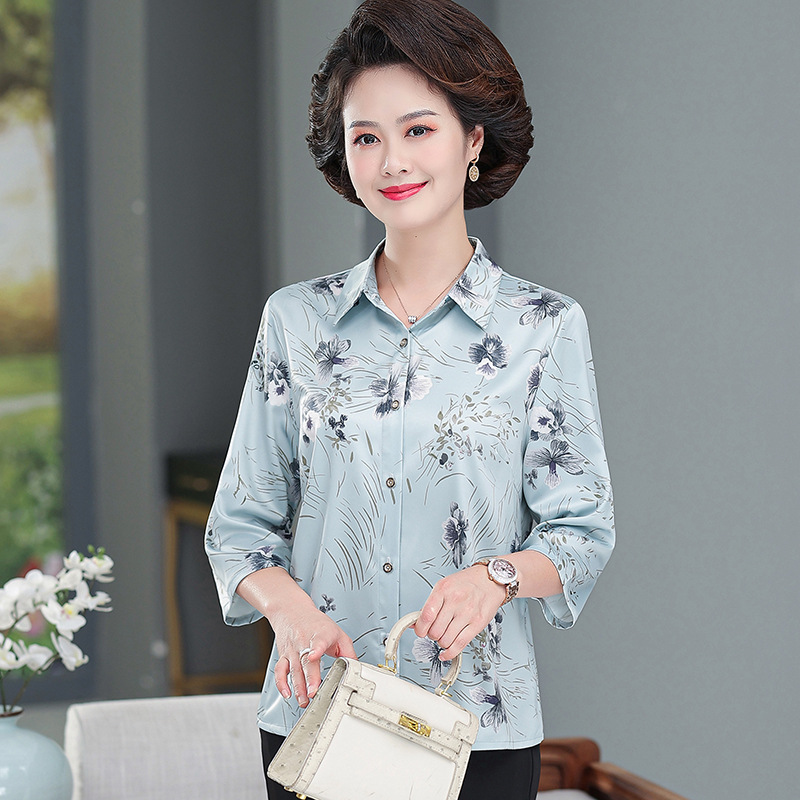 Loose Wide Lady Middle-Aged and Elderly Small Shirt Top Fashion Cool Shirt Mom Summer Clothes Short Sleeve Spring and Summer 2023 Western Style