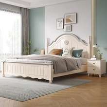 美式实木床 现代简约1.8米白色双人床主卧1.5高箱单人公主床婚床