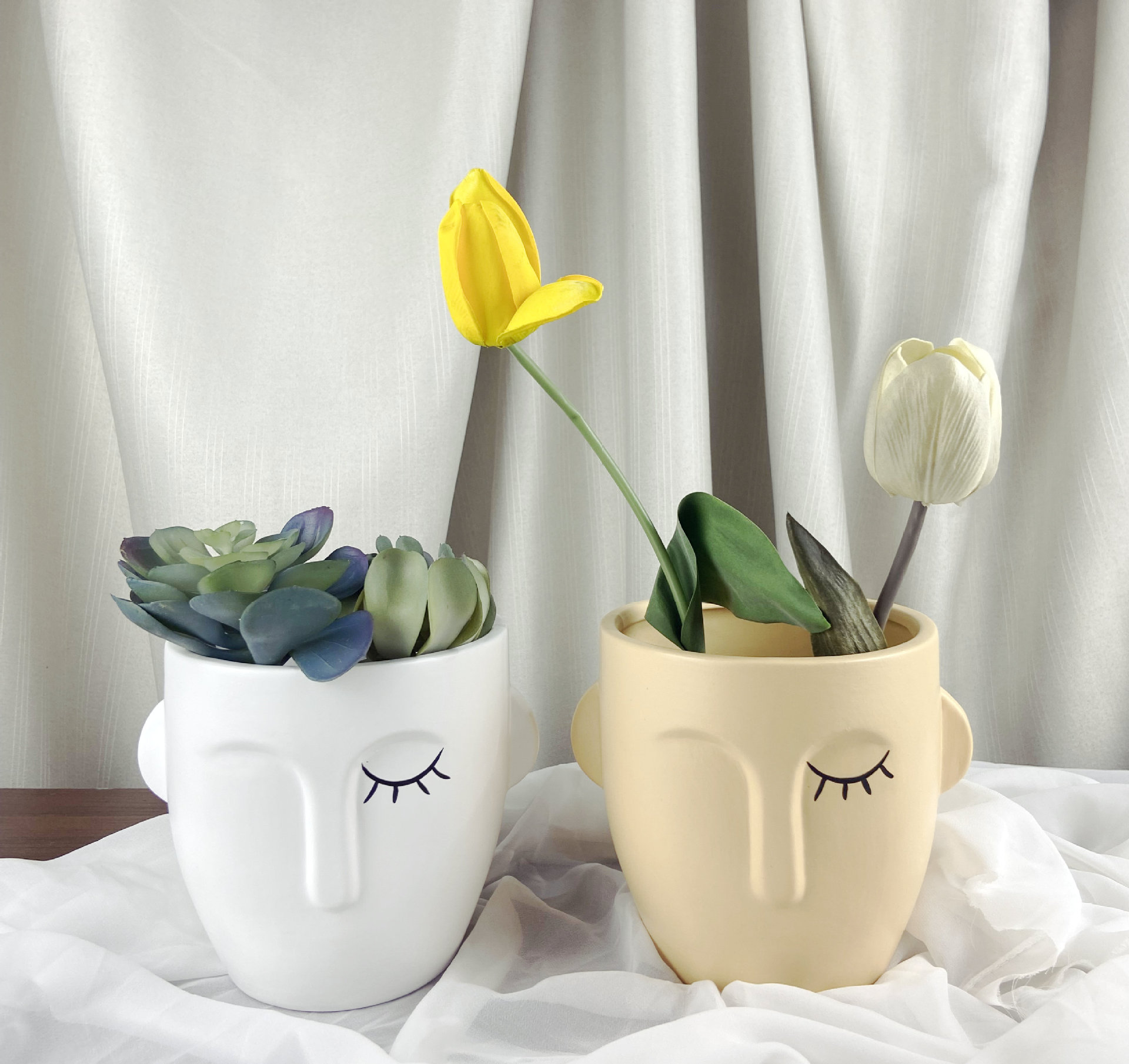 北欧风格仿水磨石水泥缩脚花盆创意简约室内家居酒店绿植植物盆栽