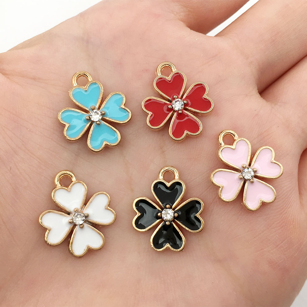 1个diy手工饰品配件 合金滴油幸运四叶草小挂件耳环耳饰材料