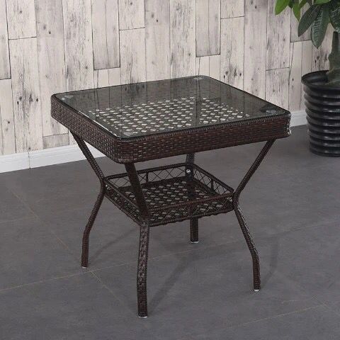 藤编茶桌简约茶台阳台茶几户外桌子休闲餐桌整装组装玻璃圆桌方桌