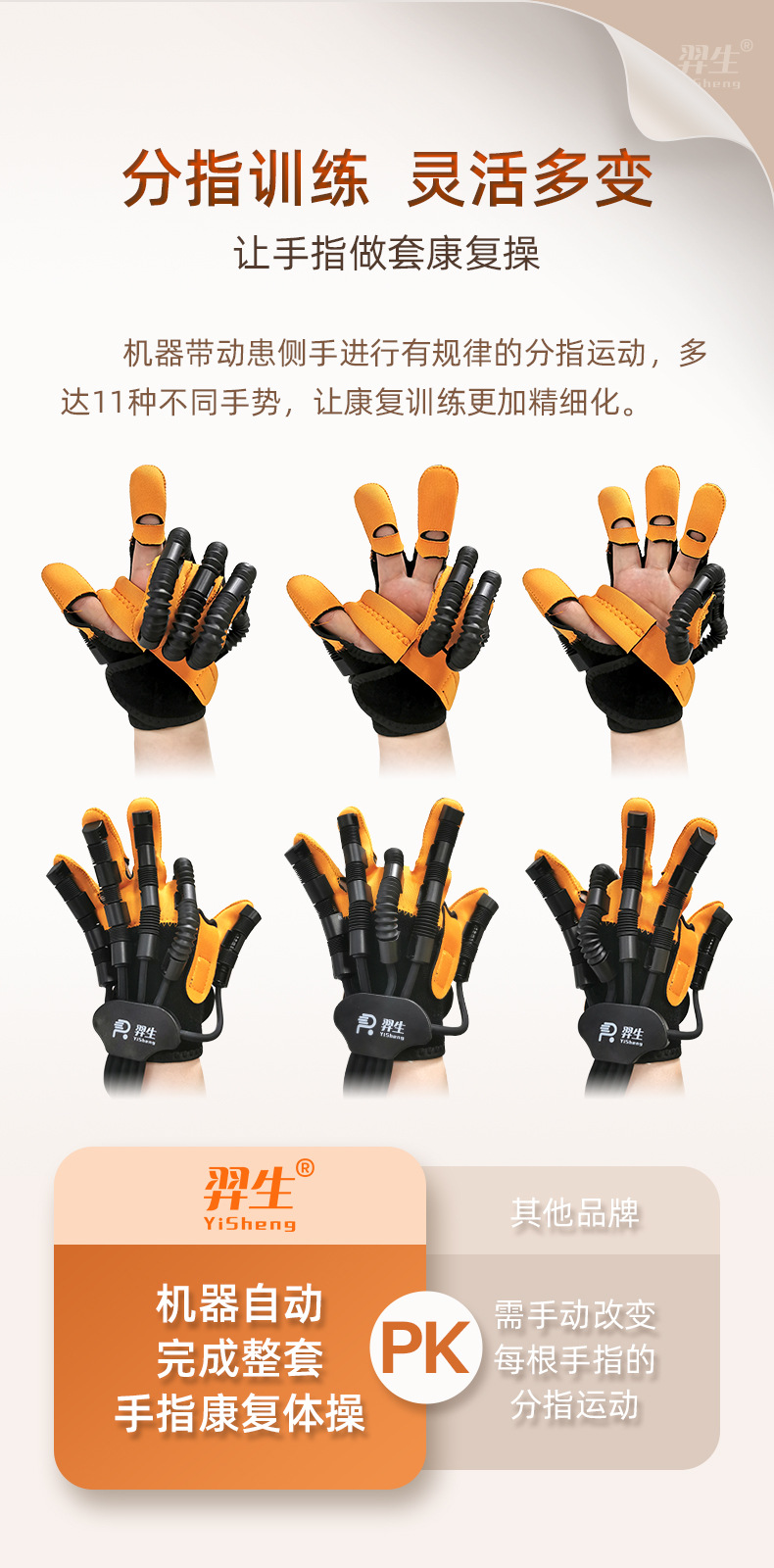 羿生康复机器人手套中风偏瘫手部训练器气动式手指锻炼分指款居家