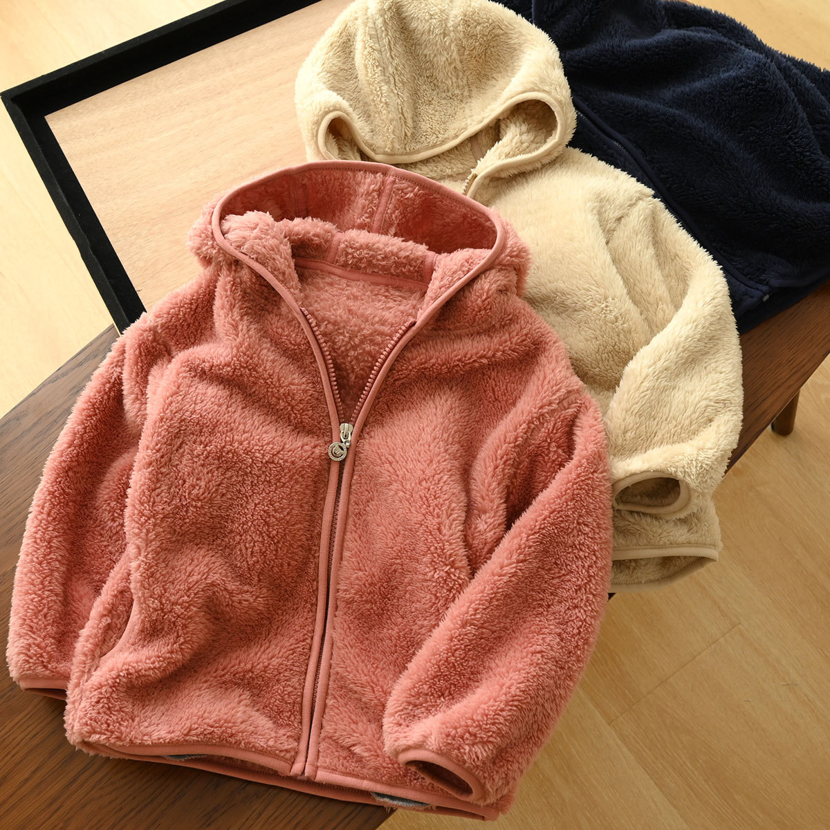 儿童法兰绒连帽外套 男童女童保暖小棉袄 拉链开衫 秋冬款 童装