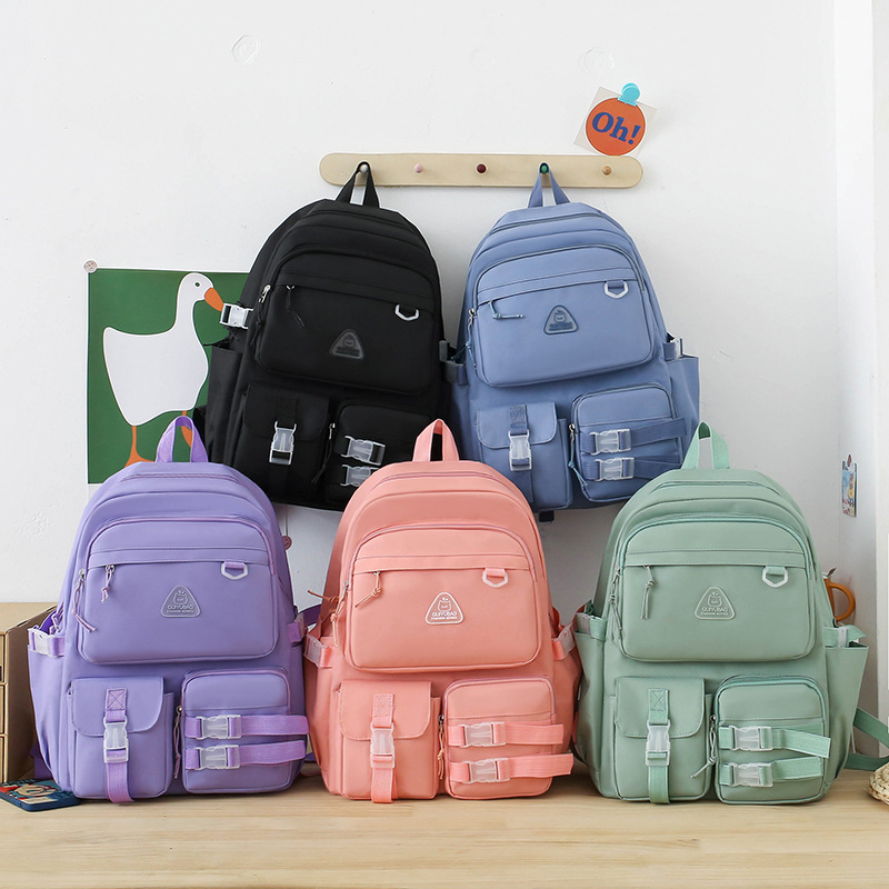 New Large Capacity School Bag for Middle School Students Four-Piece Set Men's and Women's Fashion Crossbody Chest Bag Simple Canvas Backpack