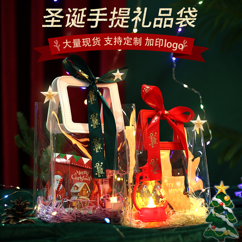 Christmas Gift Bag Wholesale Christmas Eve Fruit Packing Box Transparent Handbag Christmas Eve Gift Bag Hand Gift Bag