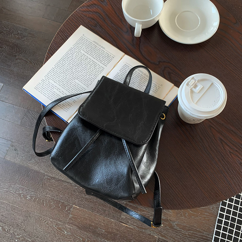 Xiaohongshu Same Style Small Retro Brown Backpack for Women 2023 Spring and Summer New Ins Simple All-Match Shoulder Bag