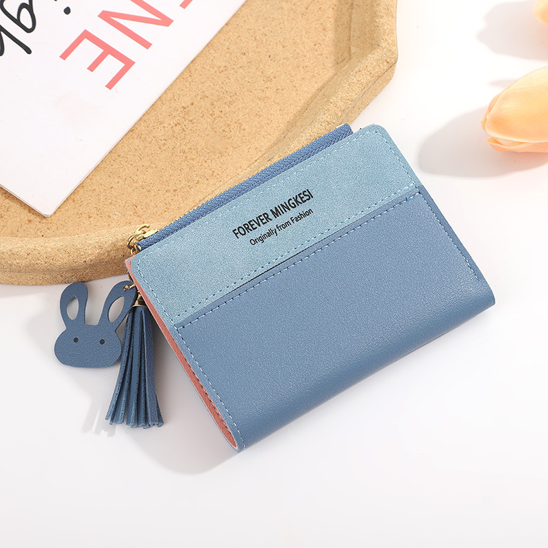 Ins Small Wallet Women's Short 2023 New Korean Style Simple and Fresh Stitching Folding Zipper Buckle Purse