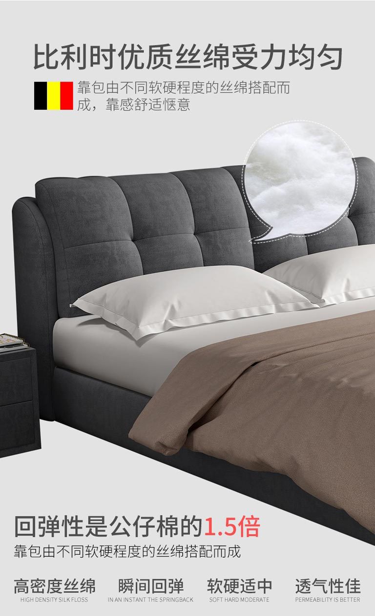 简约时尚科技布网红床轻奢小户型网红样板间床出租房床免洗布艺床