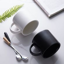 简约欧式黑色亚光咖啡杯大容量马克杯带勺水杯女ins陶瓷杯