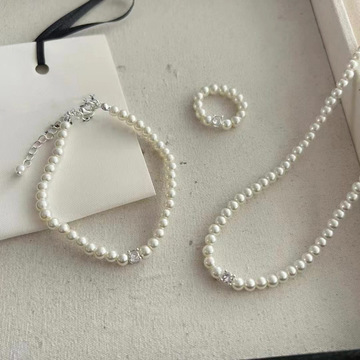 锆石珍珠串珠首饰套装法式优雅轻奢高级感项链网红气质百搭饰品女