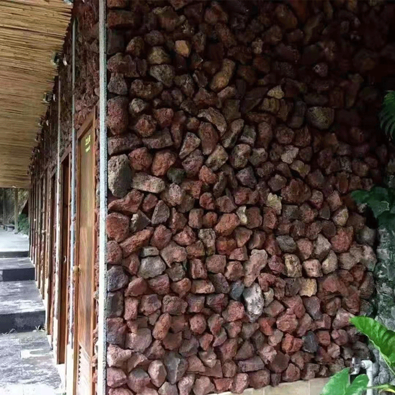 大块火山石 墙面装饰用碎拼红色火山石板 火山石颗粒
