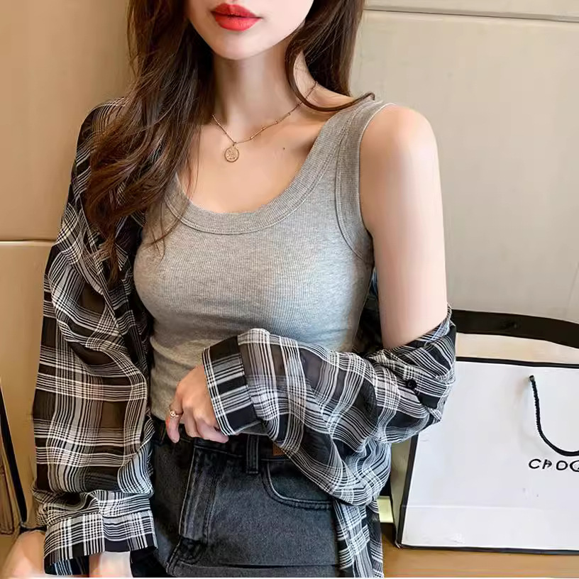 2024 Summer New Vest for Women Inner Wear Outer Wear Trendy Ins Slim Korean Style Short Sleeve Strappy Top Bottoming T-shirt for Women Women Clothes