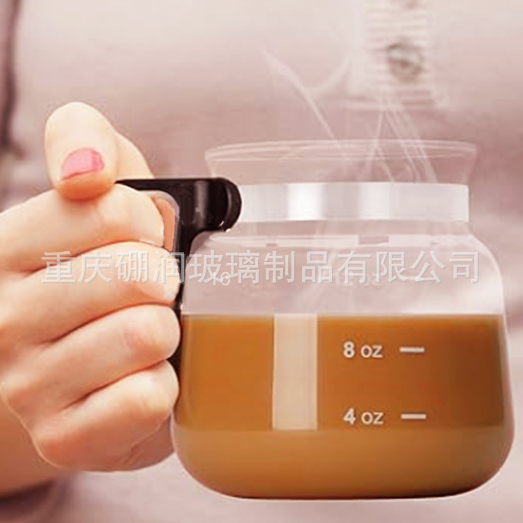 厂家批发高硼硅玻璃咖啡壶马克杯带硅胶盖露营会议家用办公礼物
