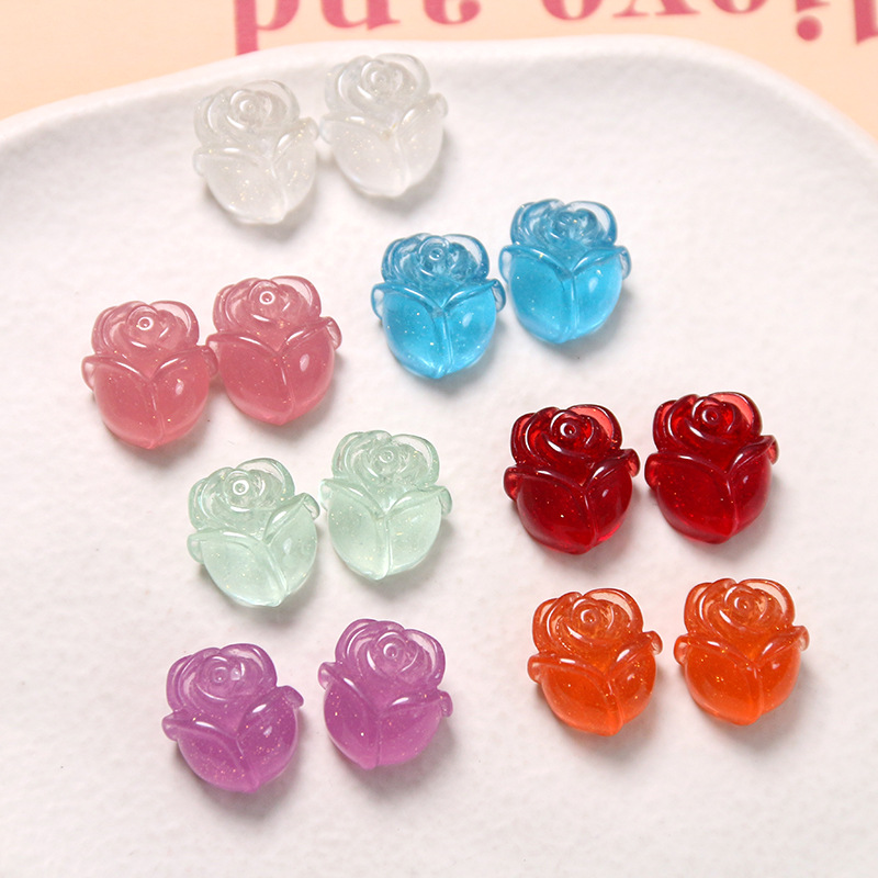 sweet semi-transparent glitter rose bud patch diy resin accessories earrings barrettes phone case material wholesale